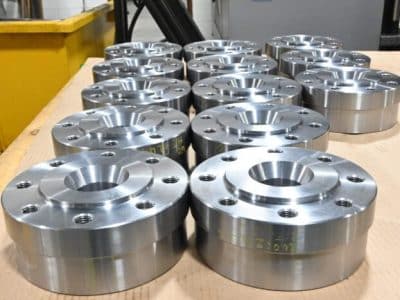 Finished parts in the Mori Seiki output area