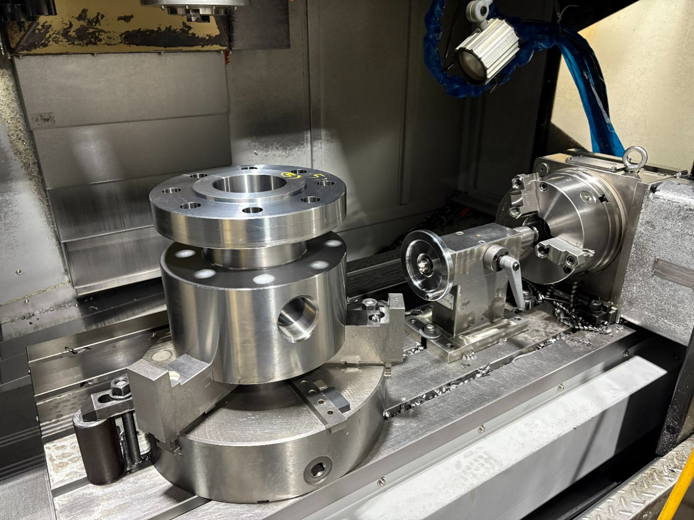 Wellhead body set up in the CNC lathe chuck